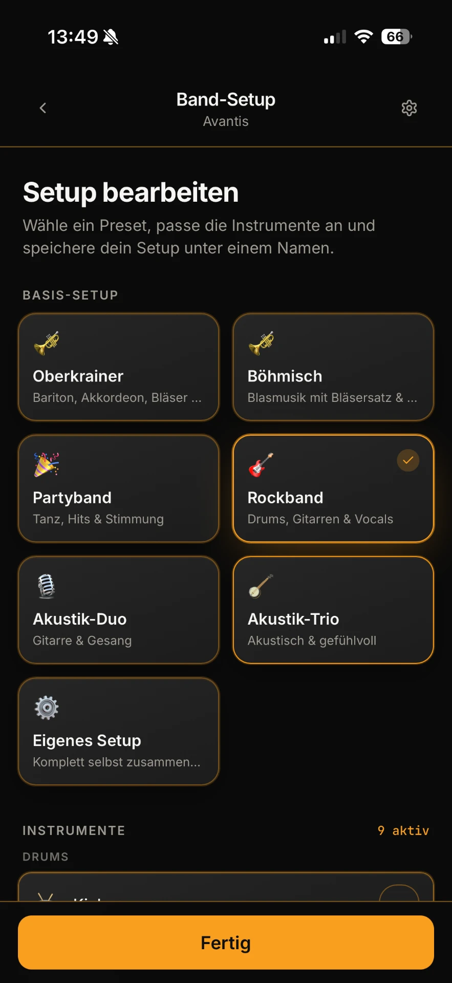 Setup bearbeiten: Presets für jede Besetzung